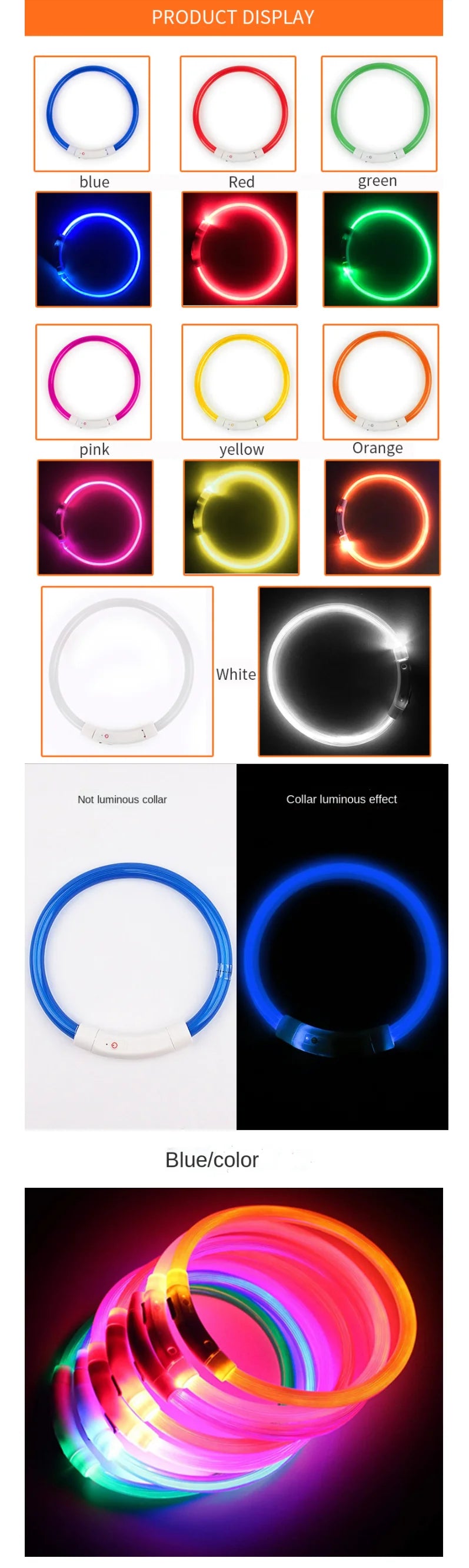 Collar LED Recargable para Perros – Luz de Seguridad para Paseos Nocturnos